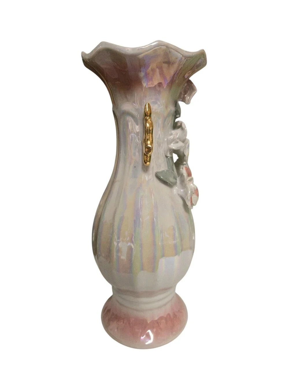 Mid-Century Iridescent Lusterware applied porcelain floral 10